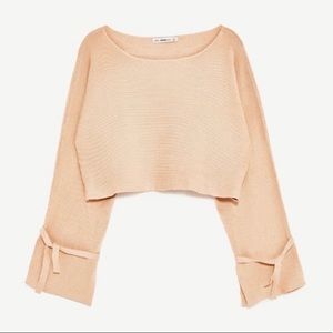 Zara Light Pink Ribbon Sleeve Sweater